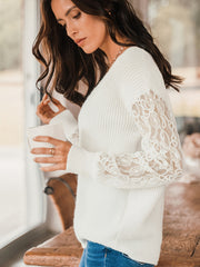 Solid Lace Long Sleeve Knit Top