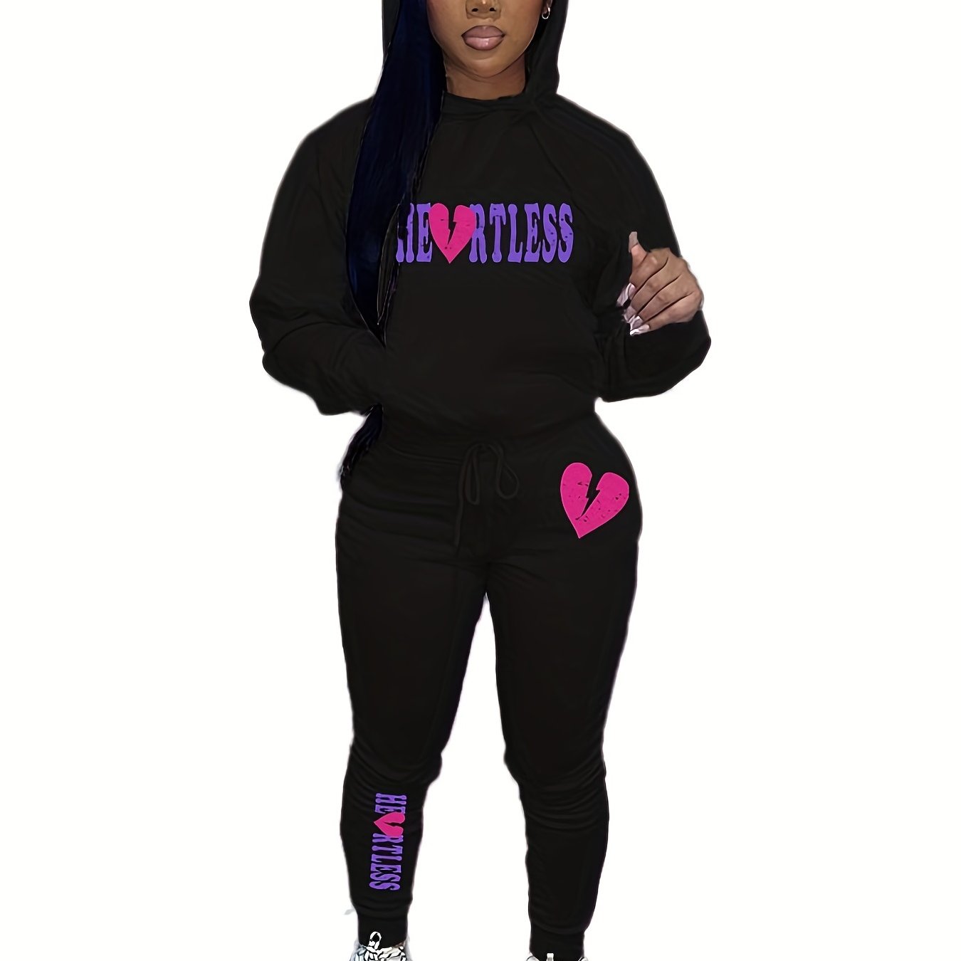Casual Letter Print Hoodie & Pants Set Women's Clothing