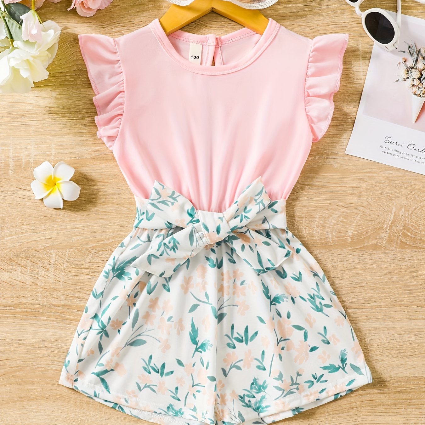 Toddler Girls Ruffle Trim Rompers Jumpsuits For Beach Vacation