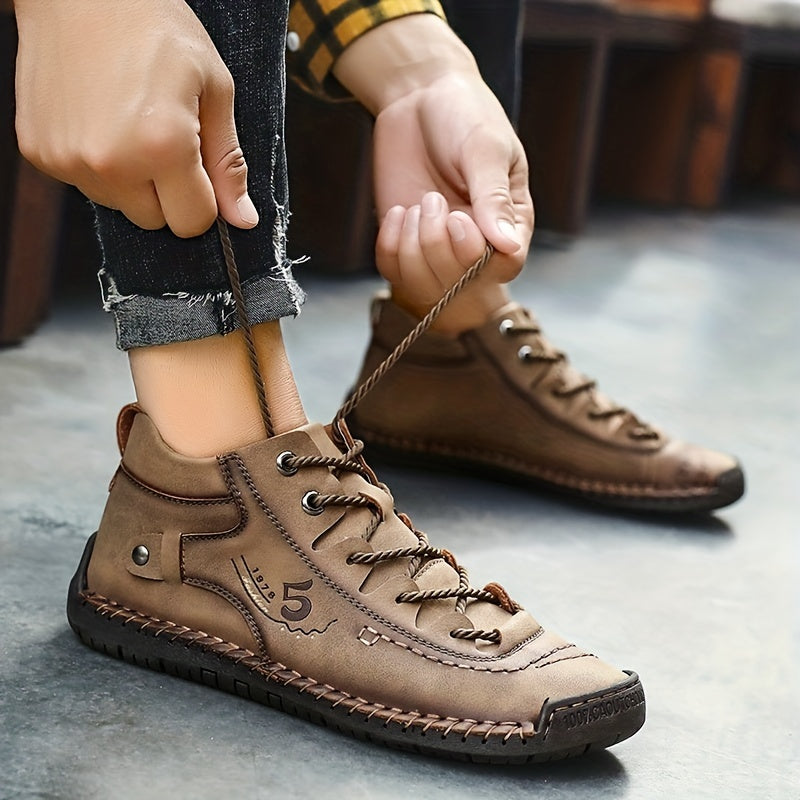 Men's Stitching Non Slip Ankle Boots Lace Up Walking Shoes