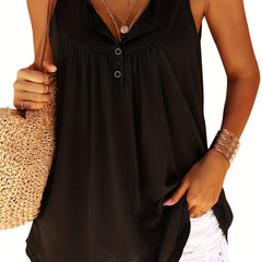 Solid Sleeveless V Neck T Shirt Casual Tops Women's
