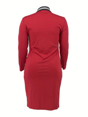 Colorblock Zipper Long Sleeve Bodycon Midi Dress