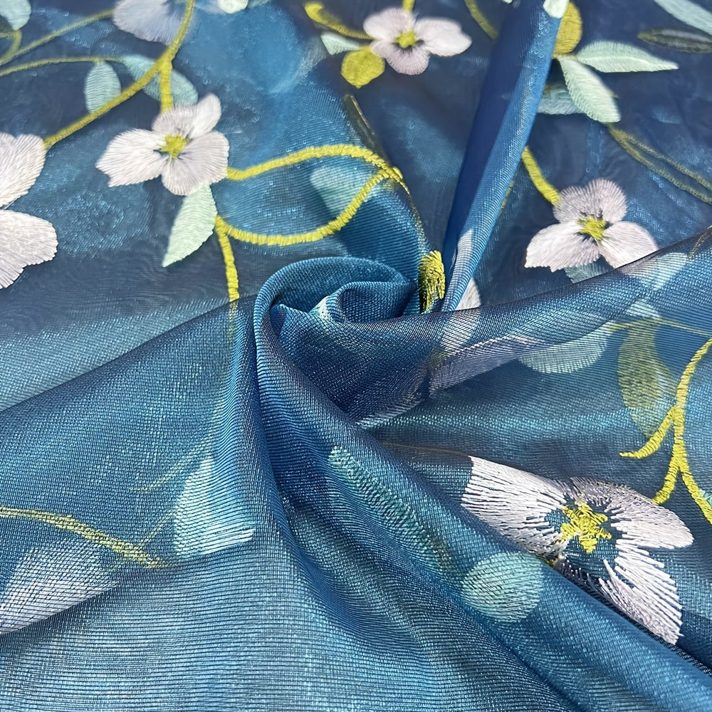 Floral Embroidered Sheer Curtain Rod Pocket Rustic Voile Sheer Window Tulle