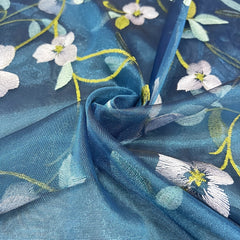 Floral Embroidered Sheer Curtain Rod Pocket Rustic Voile Sheer Window Tulle