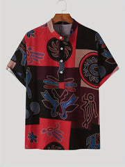 Vintage Ethnic Style Men's Short Sleeve Stand Collar Shirt For Summer