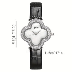 Four Leaf Clover Watch Rhinestone Studded Quartz Wristwatch