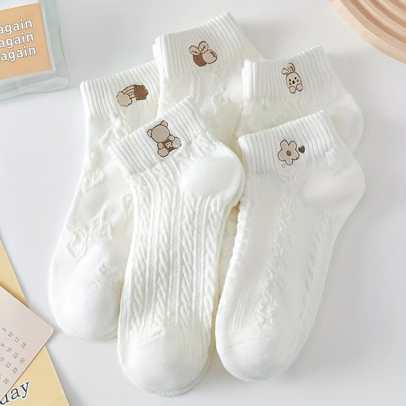 Teen's Animal Pattern Liner Anklets Socks 5 Pairs