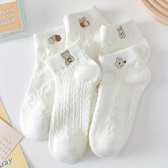Teen's Animal Pattern Liner Anklets Socks 5 Pairs