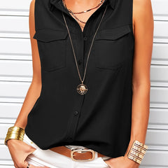 Button Front Tank Top Sleeveless Casual Turn Down Collar