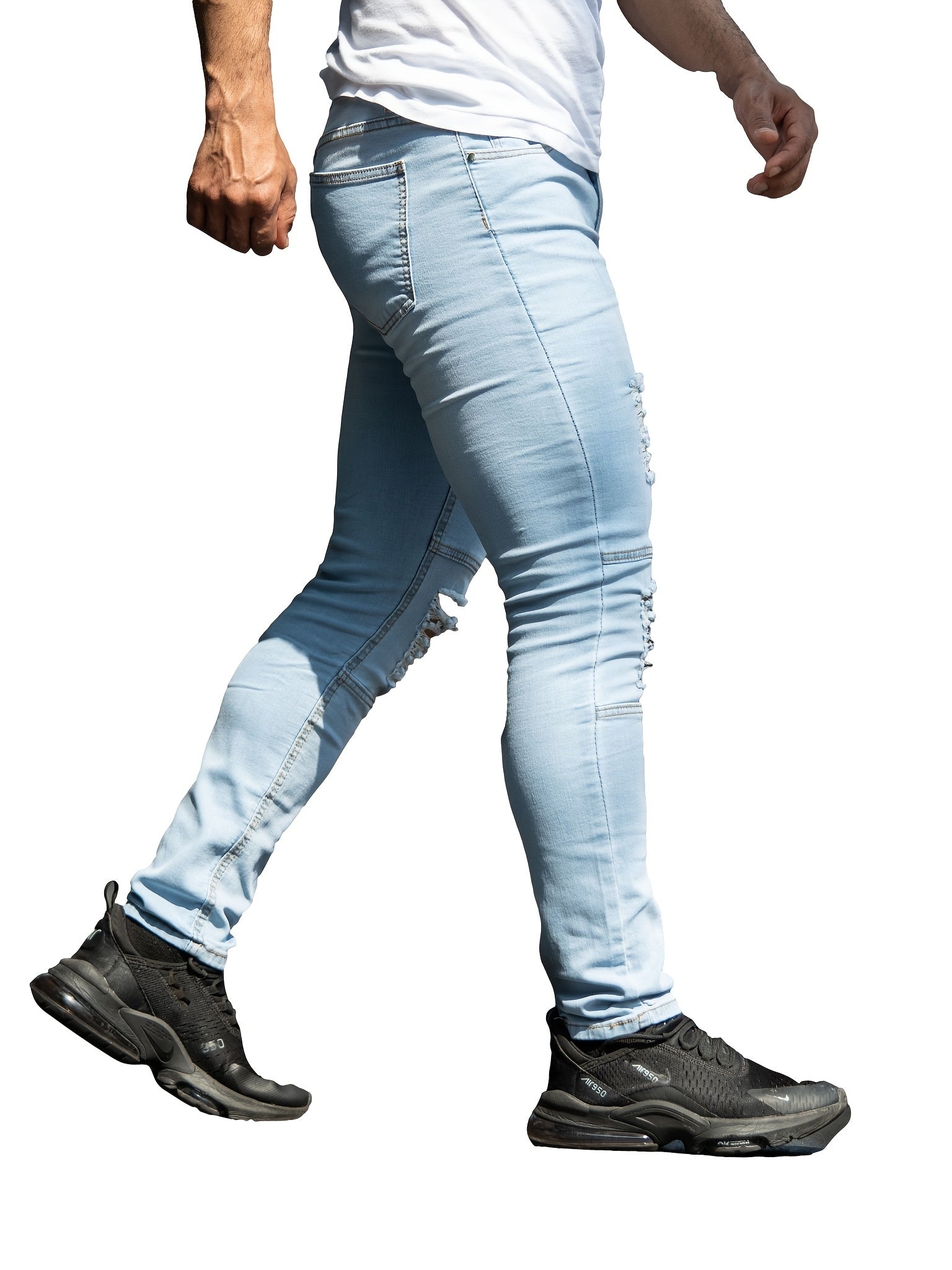 Slim Fit Ripped Jeans Men's Distressed Denim