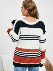 Colorblock Long Sleeve Knit Pullover Sweater Women's Plus