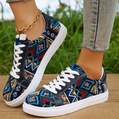 Women's Tribal Style Skate Shoes Lace Up Low Top Sneakers
