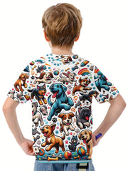 Puppy 3D Print Boy's Casual Tees Short Sleeve Crew Neck Comfy T shirt