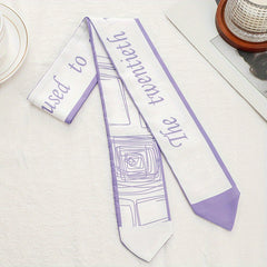 Purple Geometric Skinny Scarf Satin Twilly Scarf