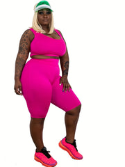 Plus Size Square Neck Crop Top & Knee Length Shorts Set
