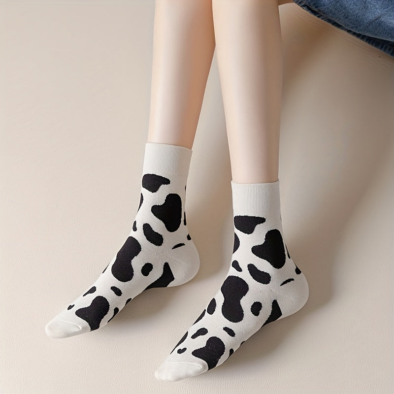 5 Pairs Cow Spots Print Socks Women's Stockings
