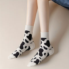 5 Pairs Cow Spots Print Socks Women's Stockings