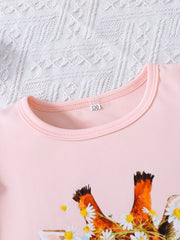 Toddler Girls Giraffe Graphic T Shirts & Leopard Shorts Set