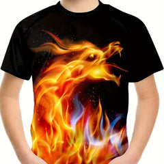 Fire Dragon 3D Print Boy's T-shirt Kids Casual Short Sleeve Summer Top