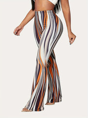 Striped Print Flare Leg Yoga Pants Wide Leg Bell Bottom Sports Leggings