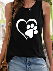Dog Paw & Heart Print Tank Top Sleeveless Stretchy Fit