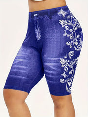 Casual Shorts Women's Floral Print Stretch Skinny Fit Short Leggings