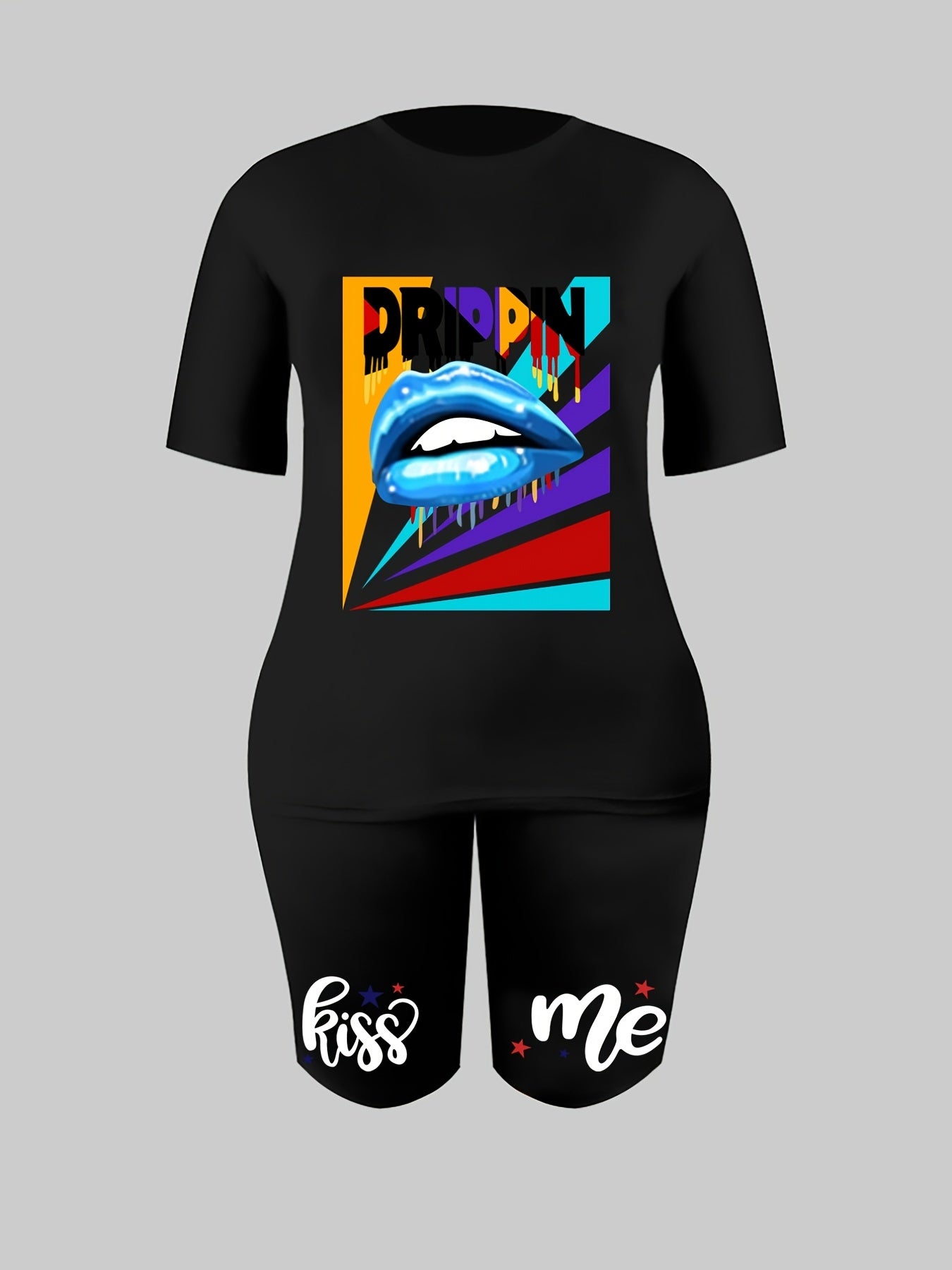 Women's Plus Graphic Print Tee & Shorts 2pcs Set