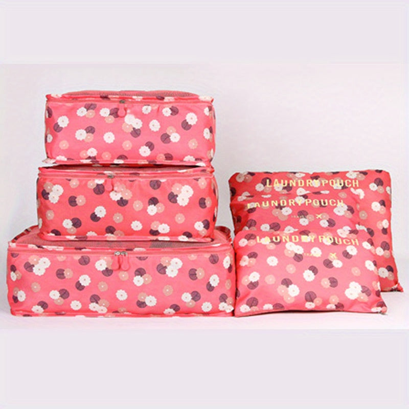 6 Pc Flower Pattern Bag Sets Travel Luggage Bags Dustproof Bags