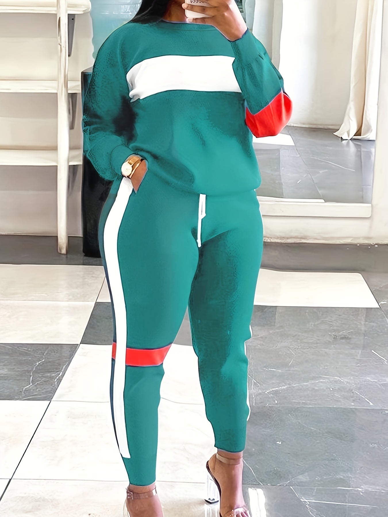 Colorblock Top & Joggers Two Piece Set