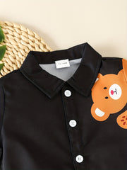 Cartoon Bear Graphic Button Down Tee Top for Baby Boys