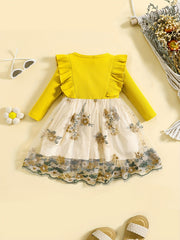 Girls' Embroidered Tulle Bowknot Casual Dresses Kid Girls Fall Winter Outfit