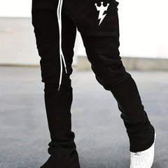 Lightning & Crown Pattern Flared Trousers Men's Casual Joggers