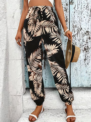 Floral Print High Waist Drawstring Pants for Women's Vacation