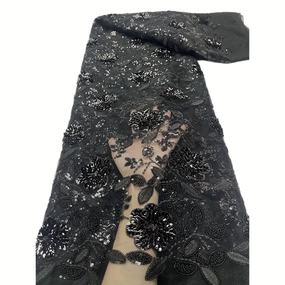 African Lace Tulle Lace Fabric Navy Sequins For Wedding Dresses