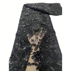 African Lace Tulle Lace Fabric Navy Sequins For Wedding Dresses