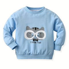 Funny Cat Print Boys Casual Pullover Sweatshirt Long Sleeve