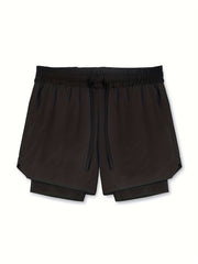 Men's 2-Layer Gym Running Shorts with Pockets Quick Dry Workout Shorts