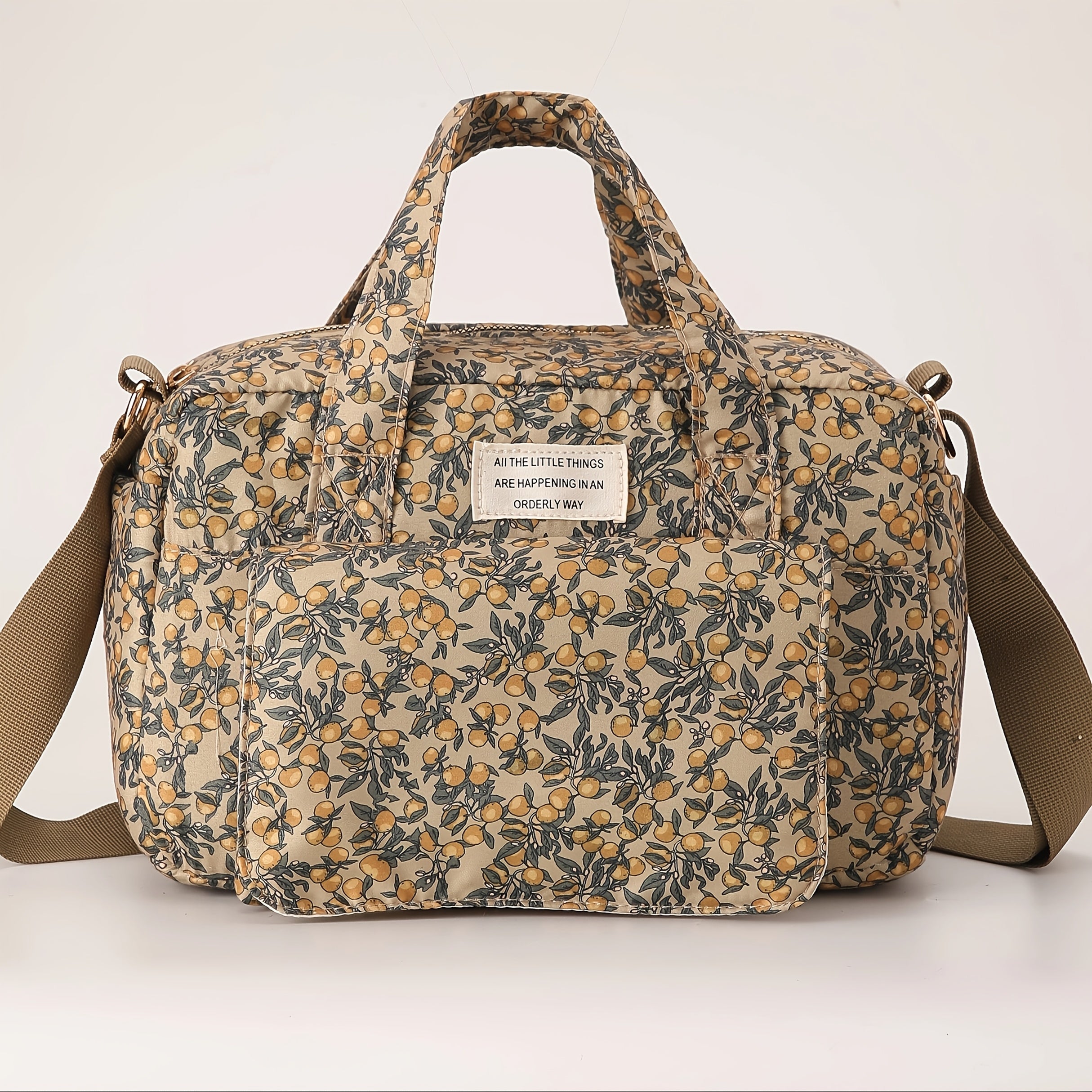 Brown Leaf & Lemon Print Diaper Bag Mommy Organizer
