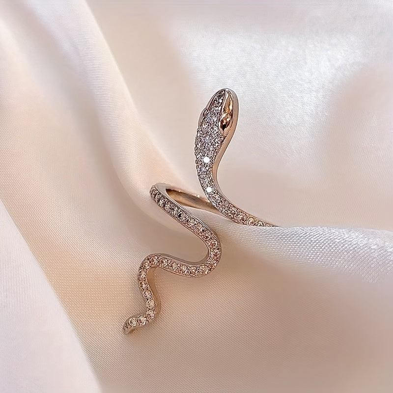 Gothic Snake Wrap Ring with Rhinestones Adjustable