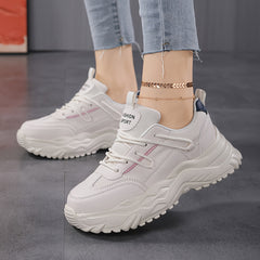 Women's Chunky Faux Leather Sneakers for Outdoor Sports