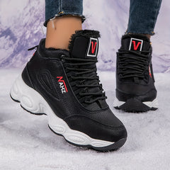 Thick Bottom High Top Snow Boots Round Toe Lace Up Cotton Shoes