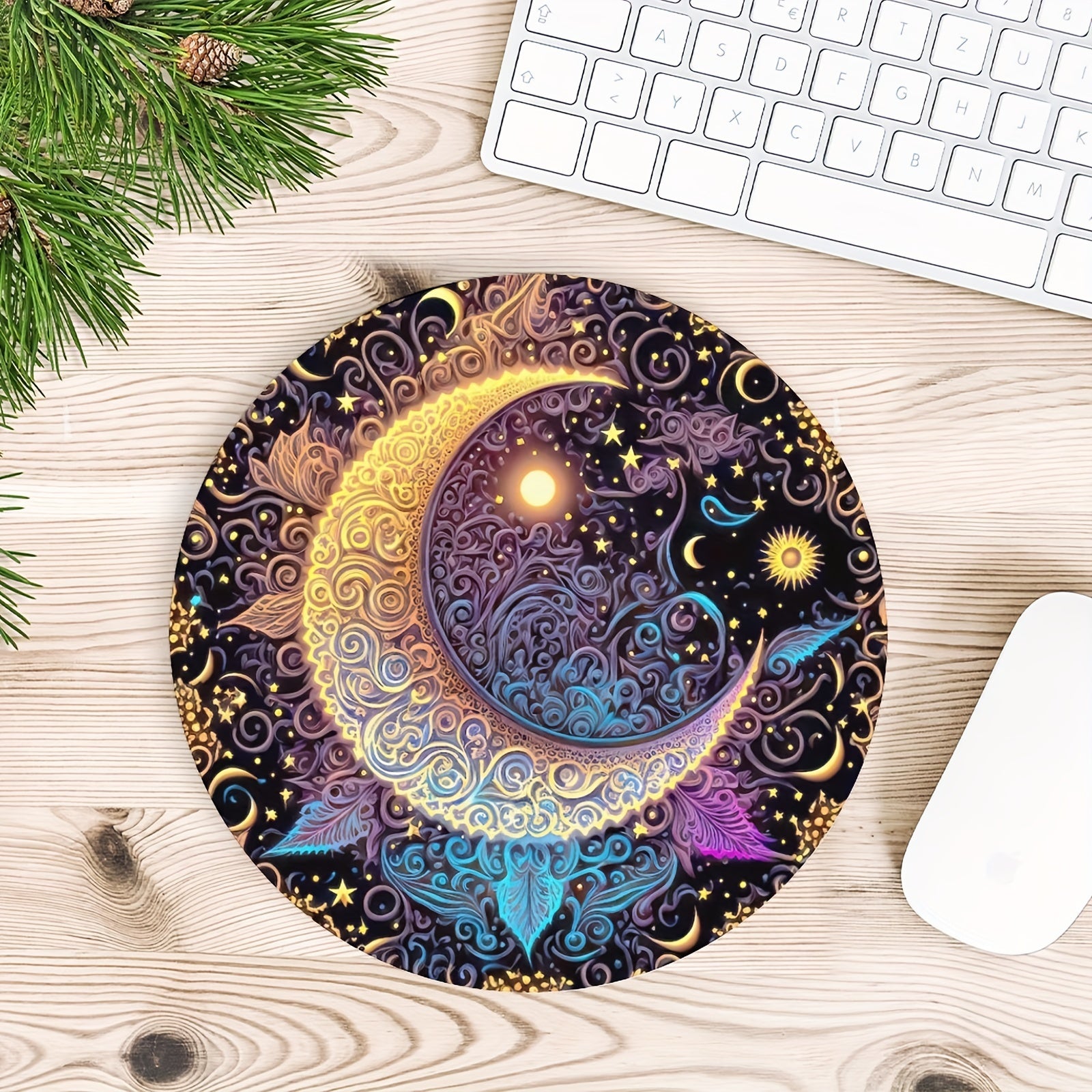 Sun and Moon Gaming Mouse Pad for Women Round Non-slip Rubber Mouse Mat