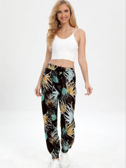 Leaf Print Casual Jogging Pants Elastic Waist Loose Fit Sports Pants
