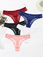 5 Pack Plus Size Sexy Lace Thongs Set Soft Breathable Bow Front Panties