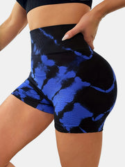 Tie Dye High Waist Sports Skinny Shorts - Butt Lifting