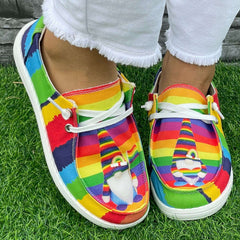 Rainbow Strip Dwarf Pattern Flat Shoes Women's Lightweight Casual Shoes