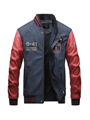 Men's Casual Zipper Baseball Collar PU Leather Jacket