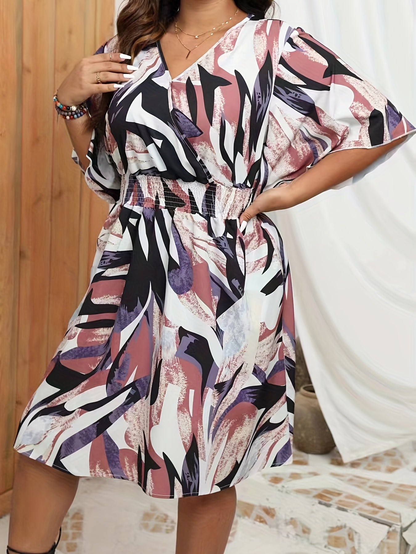 Casual Dress Women's Plus Allover Print Flutter Sleeve Dress