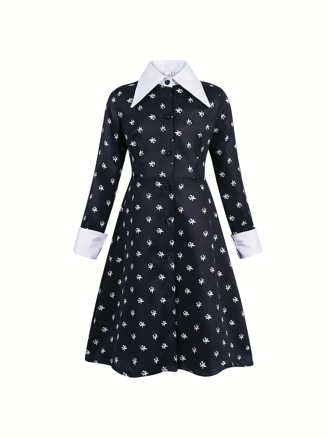 Girls Casual Floral Graphic Print Long Sleeve Button Costume Dress