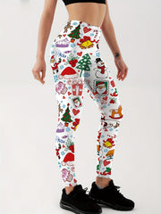 Christmas Tree Snowman Printed Yoga Pants for Women